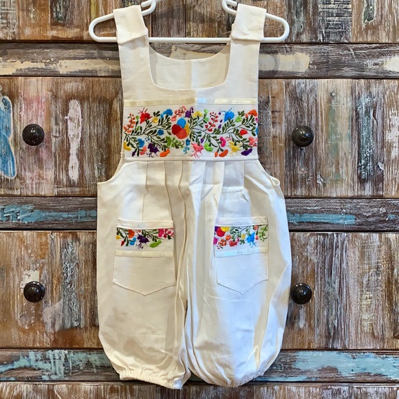 New. Handmade Bottoms Hand Embroidered Overalls From Oaxaca Mexico
